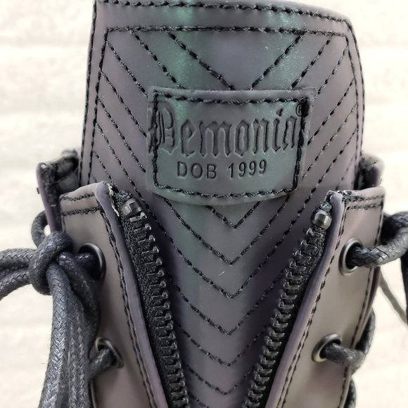 Void Purple Green Reflective Platform Wedge Mid Calf Goth Festival Boots NEW - Picture 13 of 17